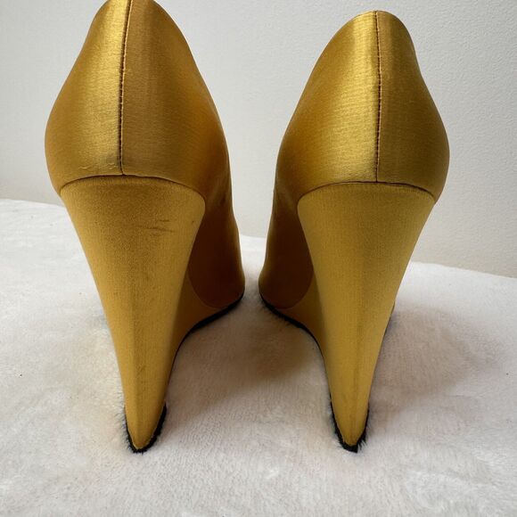 Burberry Prorsum Womens Shoes Satin Wedge Heels Runway 2013 Yellow Size 40 - Picture 9 of 11